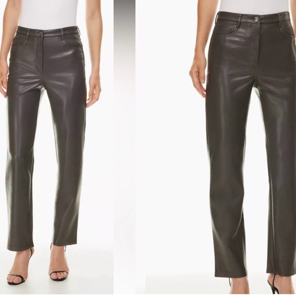 Aritzia Wilfred Melina Vegan Leather High rise Straight pants peppercorn grey 4 - Picture 2 of 13
